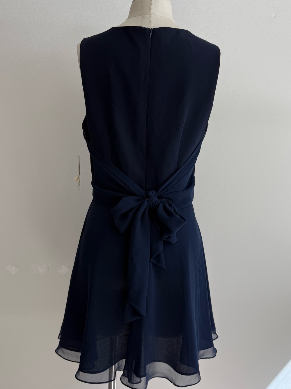 90s Kenar Navy Sleeveless Chiffon Fit-and-Flare Mini Dress - Picture 5 of 12